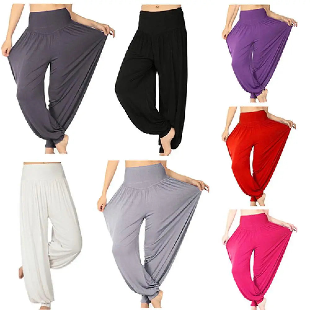 Women’s Boho Harem Pants - Comfy Loose Long Yoga Trousers, Belly Dance Wide Leg Bloomers & Casual Sweatpants