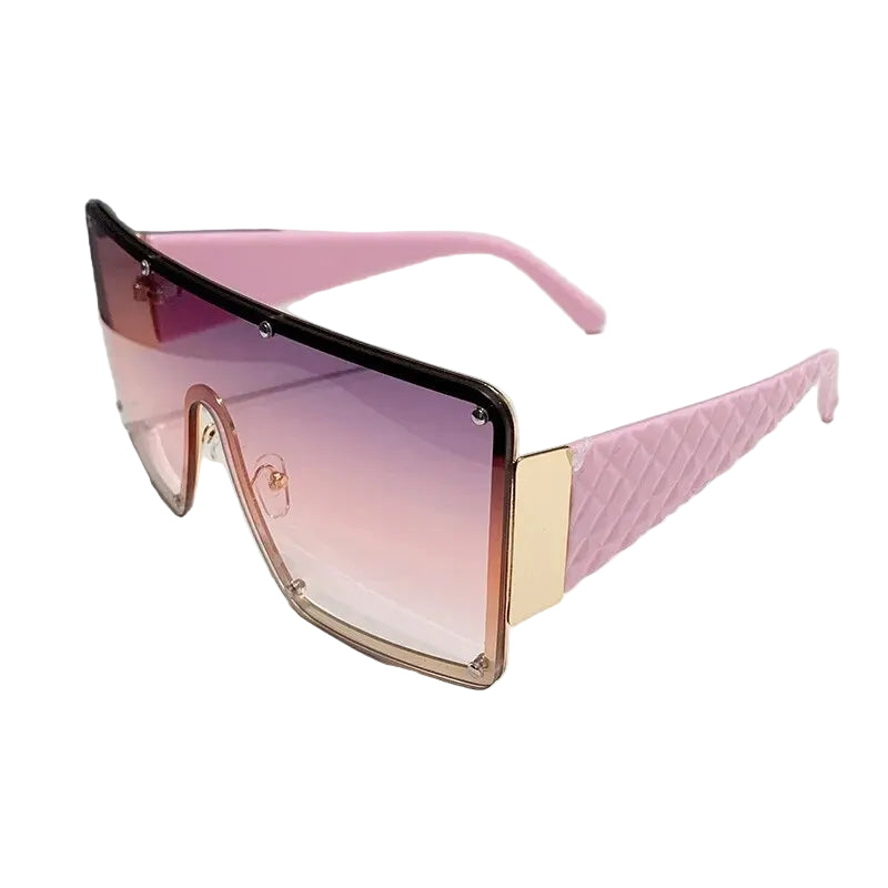 Sunglasses with pink gradient lenses and frame on a white background