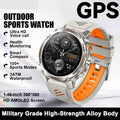 Outdoor sports watch with orange and gray band on a white background.