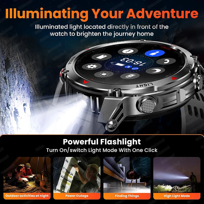 Smartwatch with flashlight feature in a dark setting