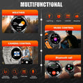 Smartwatch features with various functionalities on a dark background