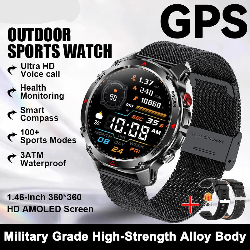 Smartwatch with GPS features on a white background.