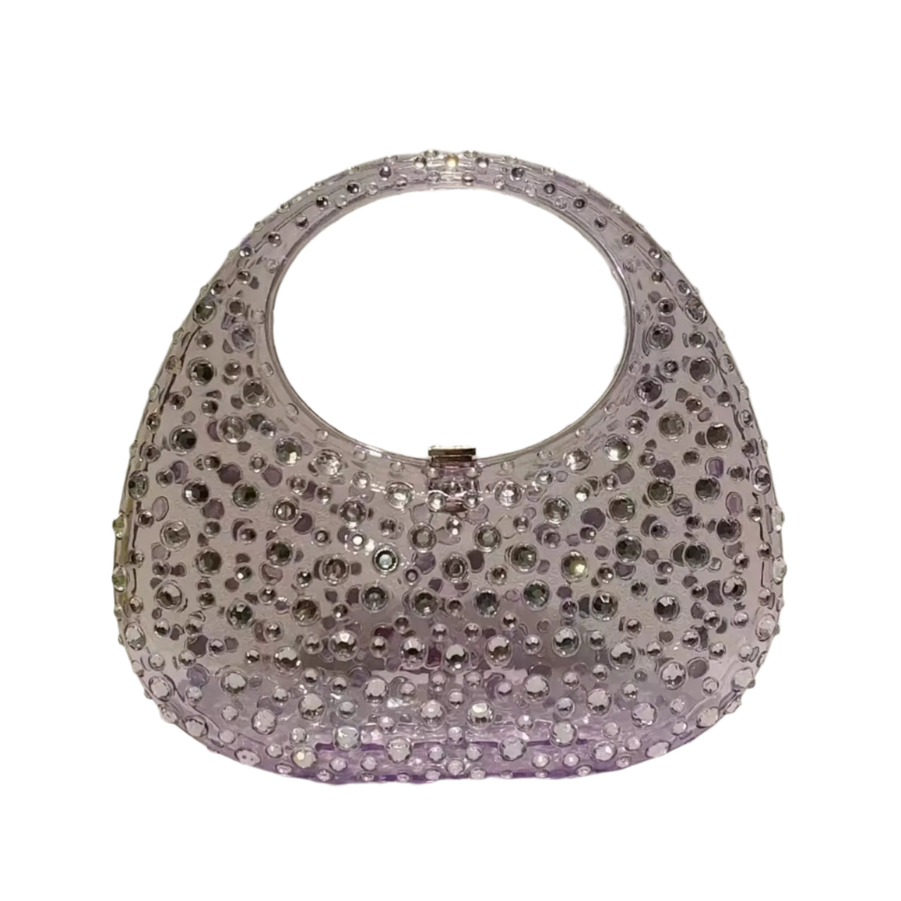 Crystal embellished handbag on a white background