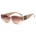 Sunglasses with a rose gold frame and brown gradient lenses on a white background