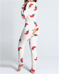 button-down women's christmas pajamas with sexy bum flap design and cozy jumpsuit style
