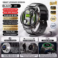Smartwatch with features listed on a promotional graphic