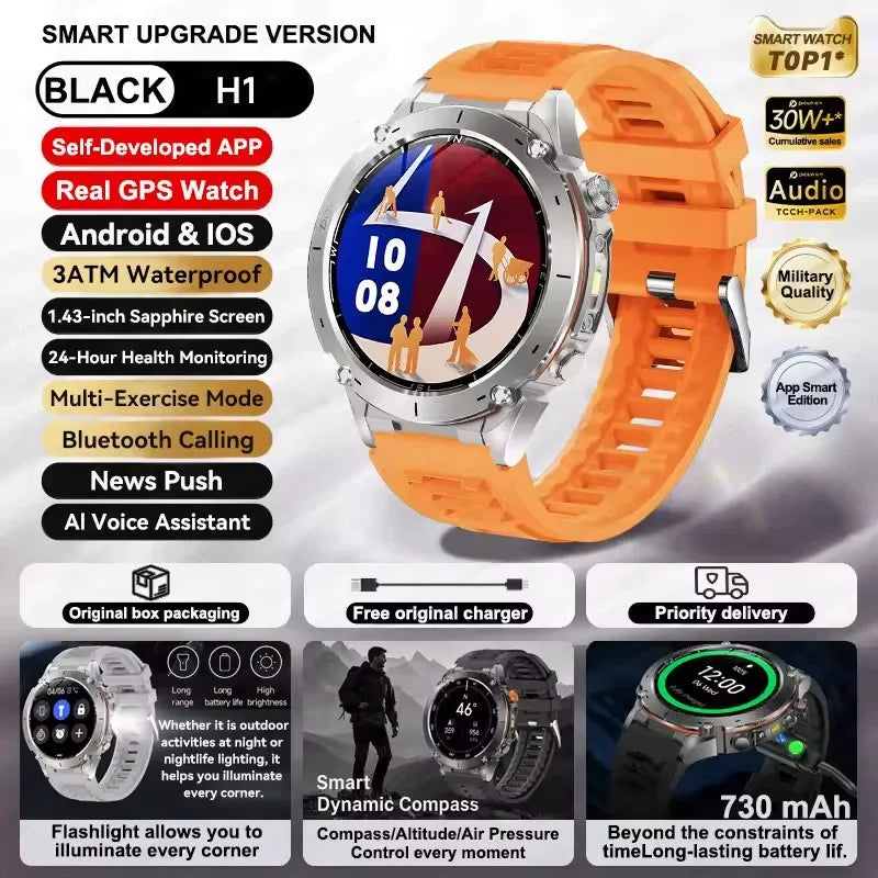 Smartwatch with an orange strap on a white background