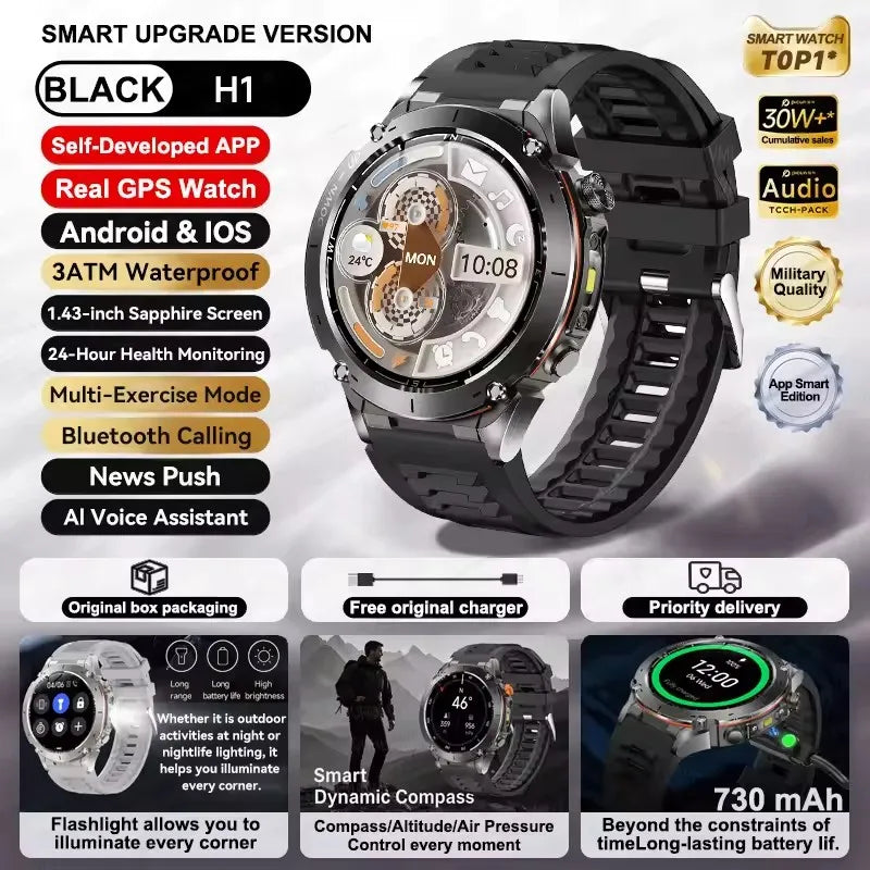 Smartwatch with black design on a white background