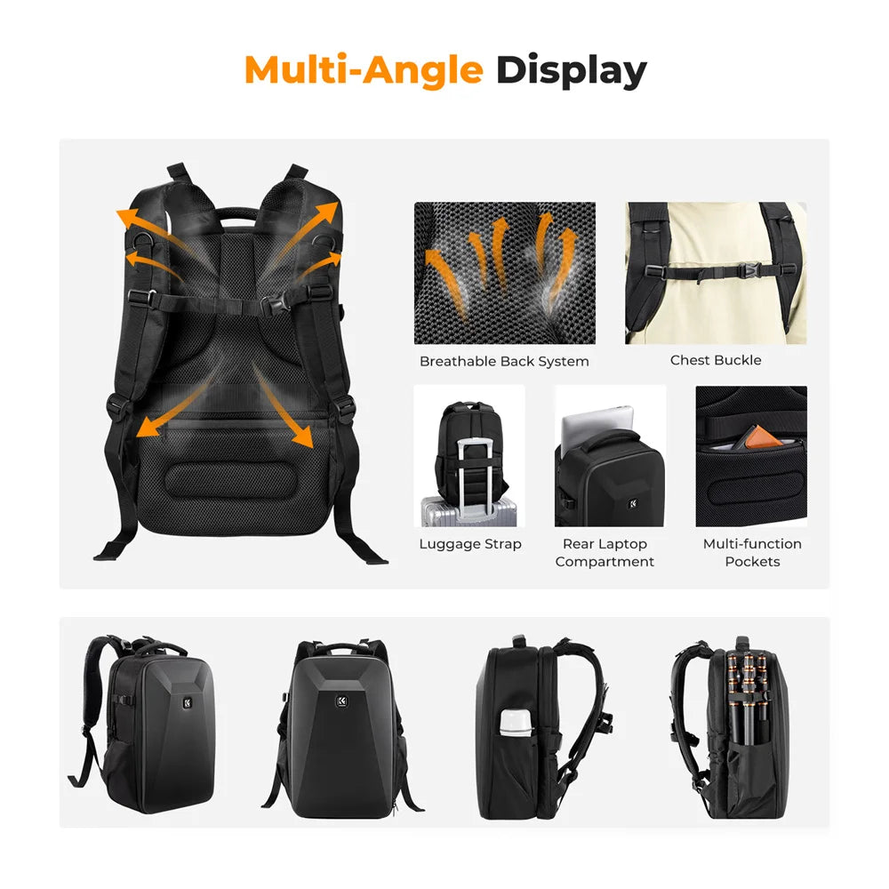 Waterproof Camera Backpack Anti-Theft Large Travel Photography Bag displays on  white background