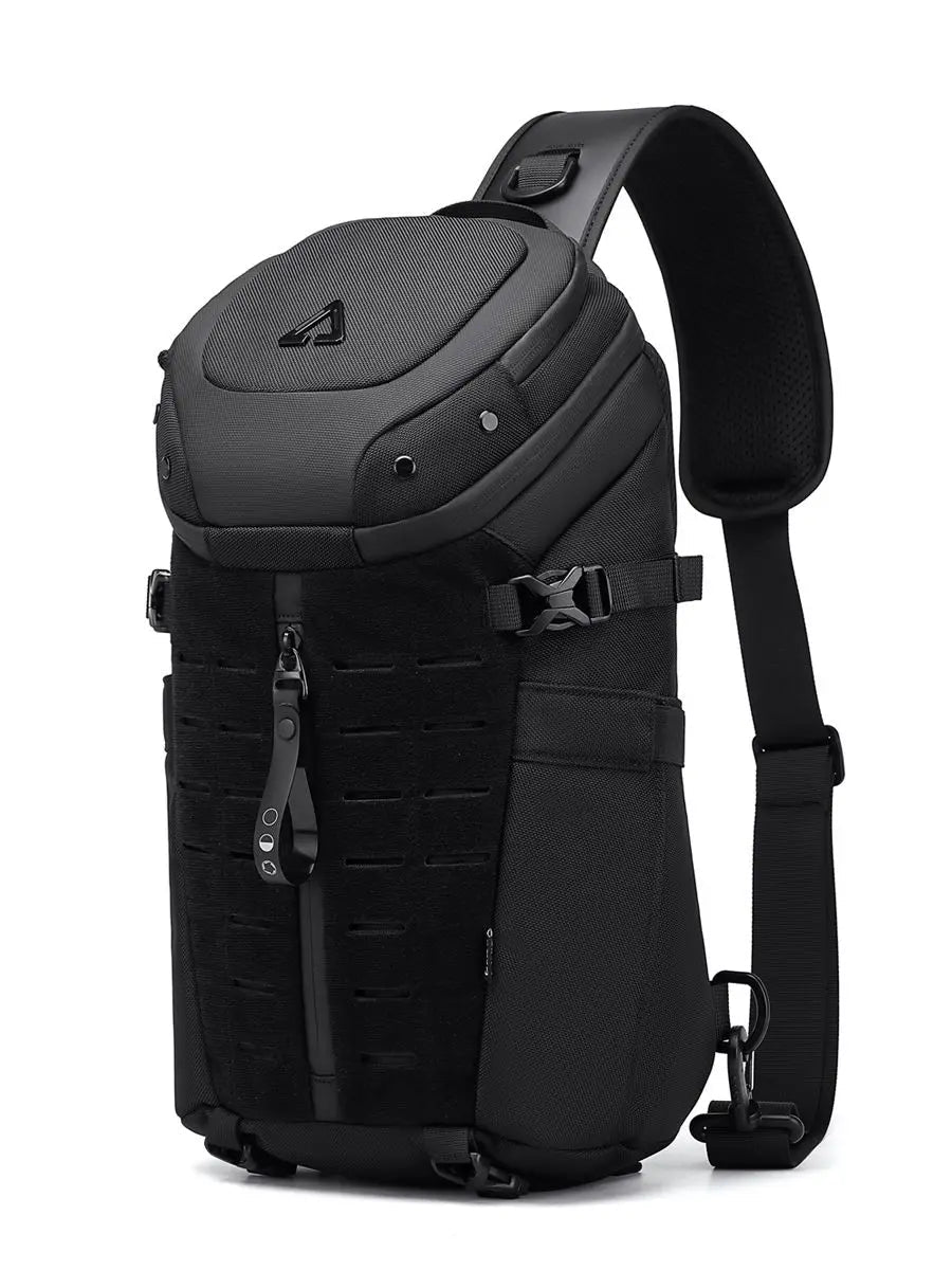 Waterproof Chest Sling Bag Men Anti-Theft USB Crossbody Pack on a white background