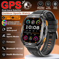 Outdoor sports watch with GPS and multiple features on a brown background
