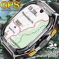 GPS watch with map display and outdoor scenery
