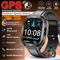 Smartwatch with GPS and outdoor sports features on a promotional background