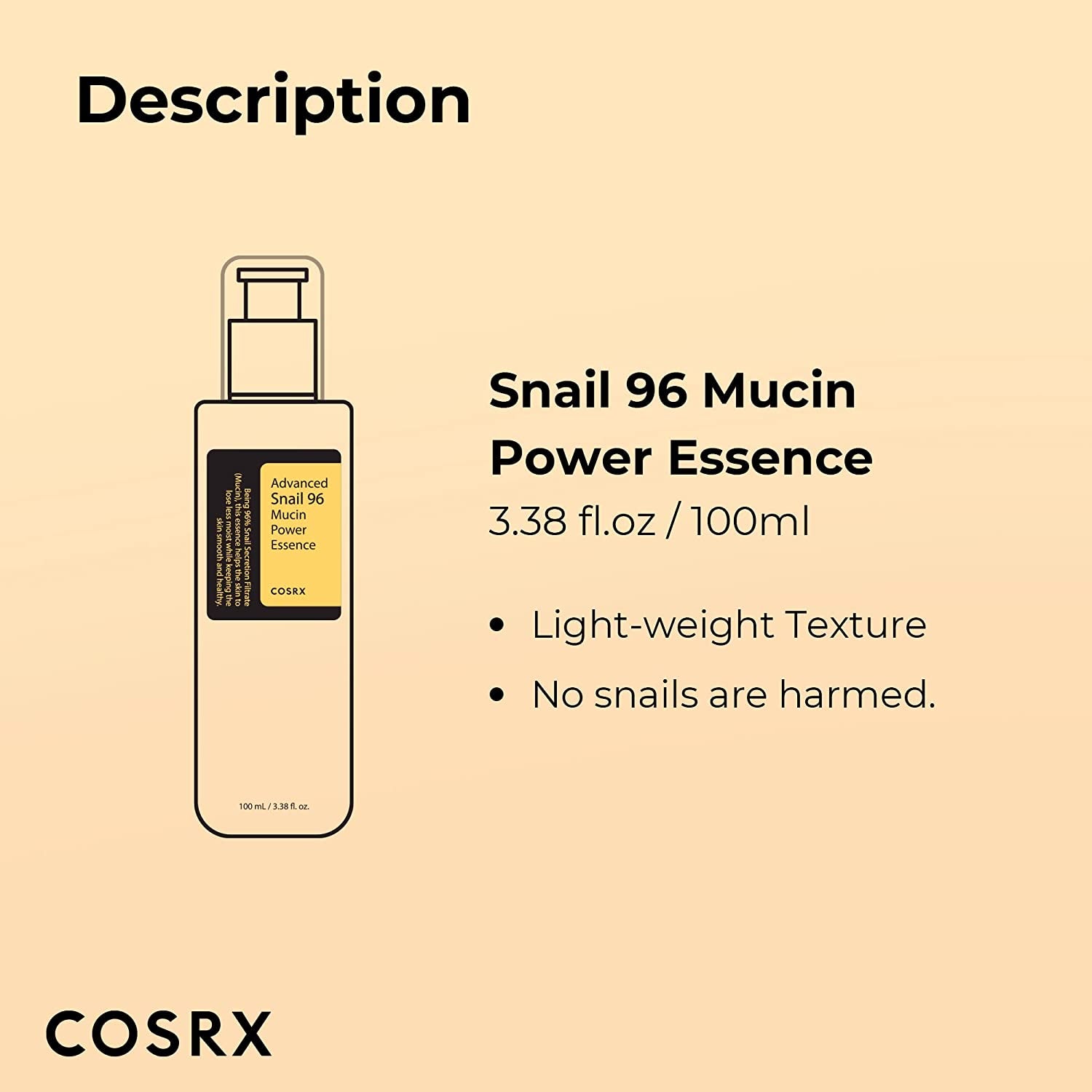 Snail Mucin 96% Repair Essence - 3.38 Fl. Oz Hydrating Serum for Dull Skin & Fine Lines, Korean Skincare