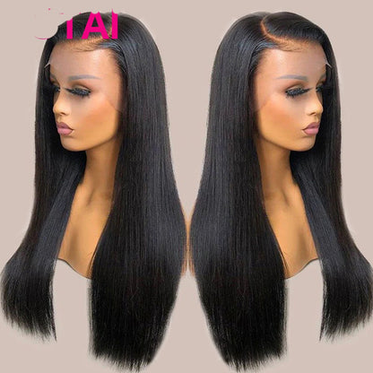 Real Human Hair Lace Wig Set: Straight Hair, Black, Medium Length