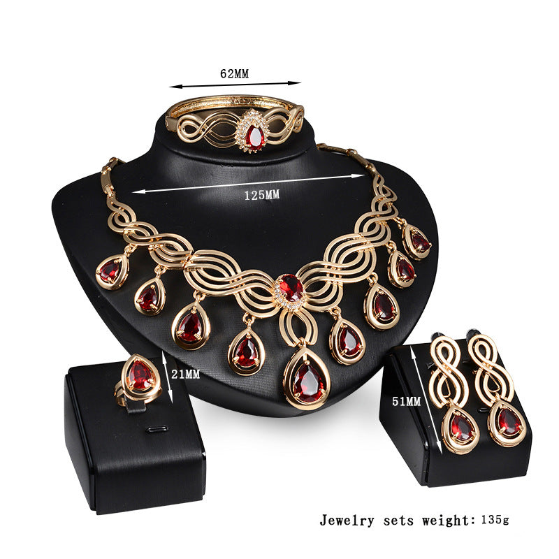 Fashion Gem Necklace and Earrings Set: Alloy Jewelry