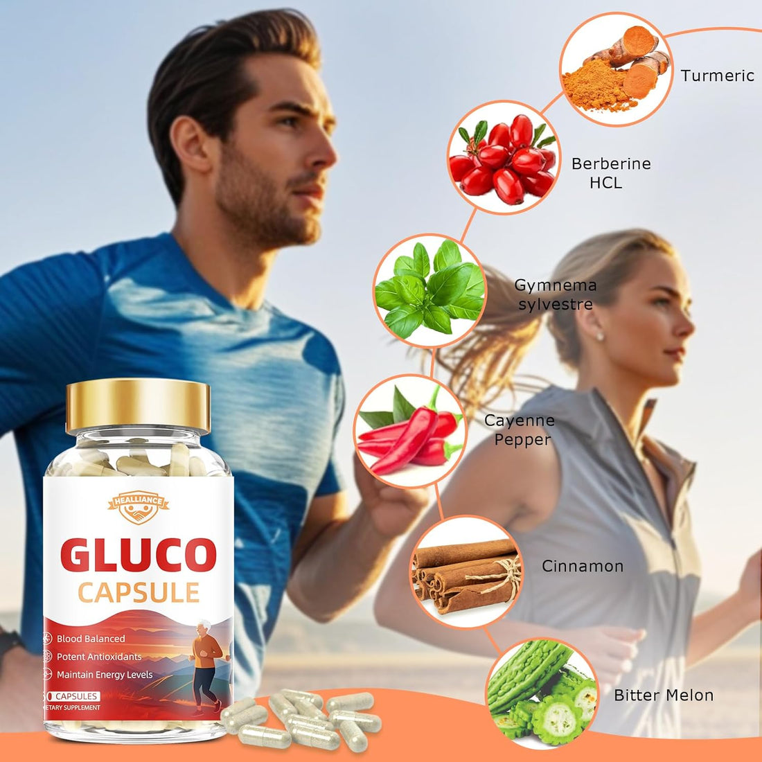 Gluco Blood Balance Supplement – Natural Glucose Support with Berberine, Bitter Melon & Cinnamon – Supports Metabolism, Energy & Antioxidant Health – 60 Capsules