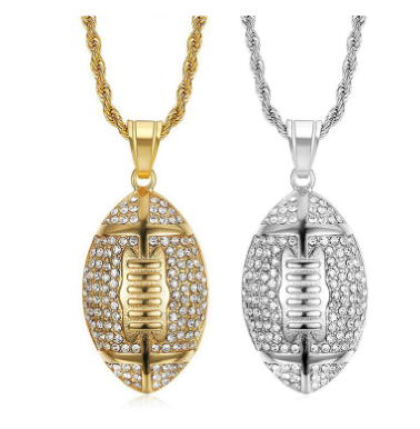 316L Stainless Steel Gym Jewelry: Gold-Plated Men's Rugby Ball Necklace