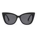 Black cat-eye sunglasses with dark lenses on a white background