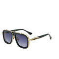 Sunglasses with black and gold frame on a white background