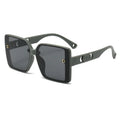 Black sunglasses with a brand logo on a white background