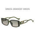 Green gradient green sunglasses with gold accents on a white background