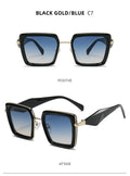 Black gold/blue sunglasses with gradient lenses on a white background