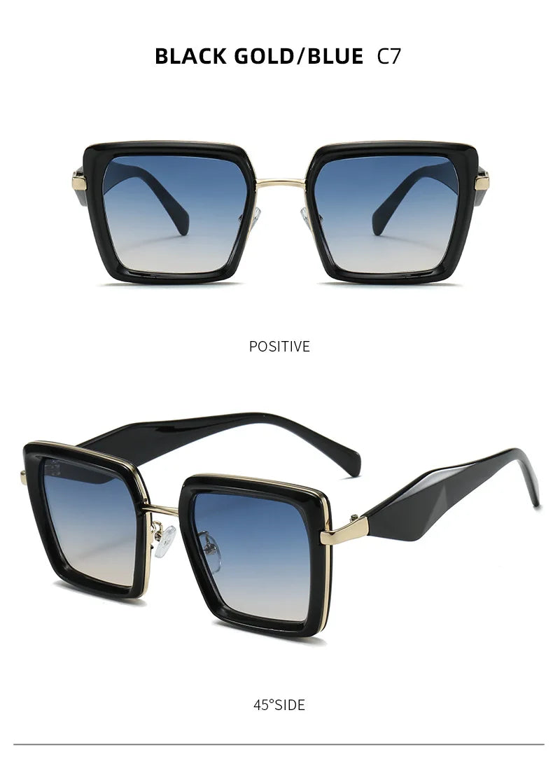Black gold/blue sunglasses with gradient lenses on a white background