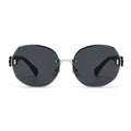 Sunglasses with dark lenses and metallic frame on a white background