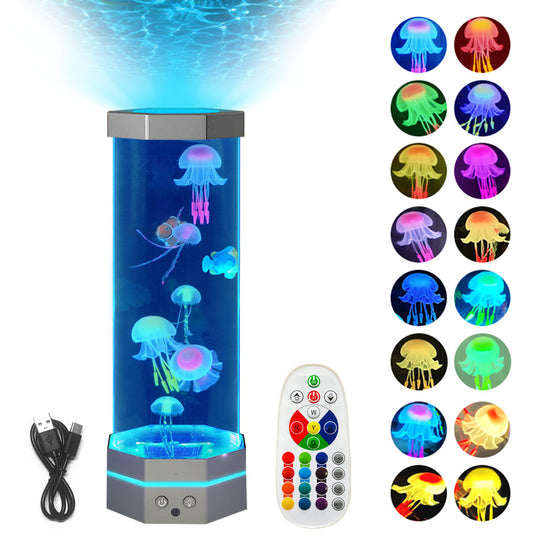 Jellyfish Lava Lamp: 17 Colors Changing, 15-inch Jellyfish Lamp with Remote Control, USB Plug-in Bubble Fish Lamp. Kids Night Light, Creative Projector Lamp, Home Decor.