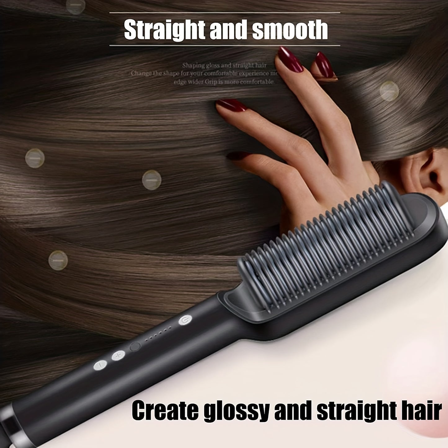 2-in-1 Electric Hair Straightener Brush Hot Comb: Adjustable Heat Styling Curler Anti-Scald Comb, a versatile styling tool for long-lasting curls and straight hair.