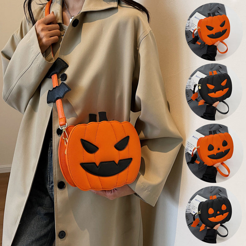 2024 Halloween Bags: Funny Pumpkin Cartoon Shoulder Crossbody Bag with Bat - Personalized Creative Female Bag