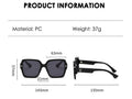 Black sunglass with product information on a white background