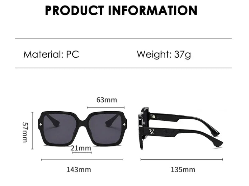 Black sunglass with product information on a white background