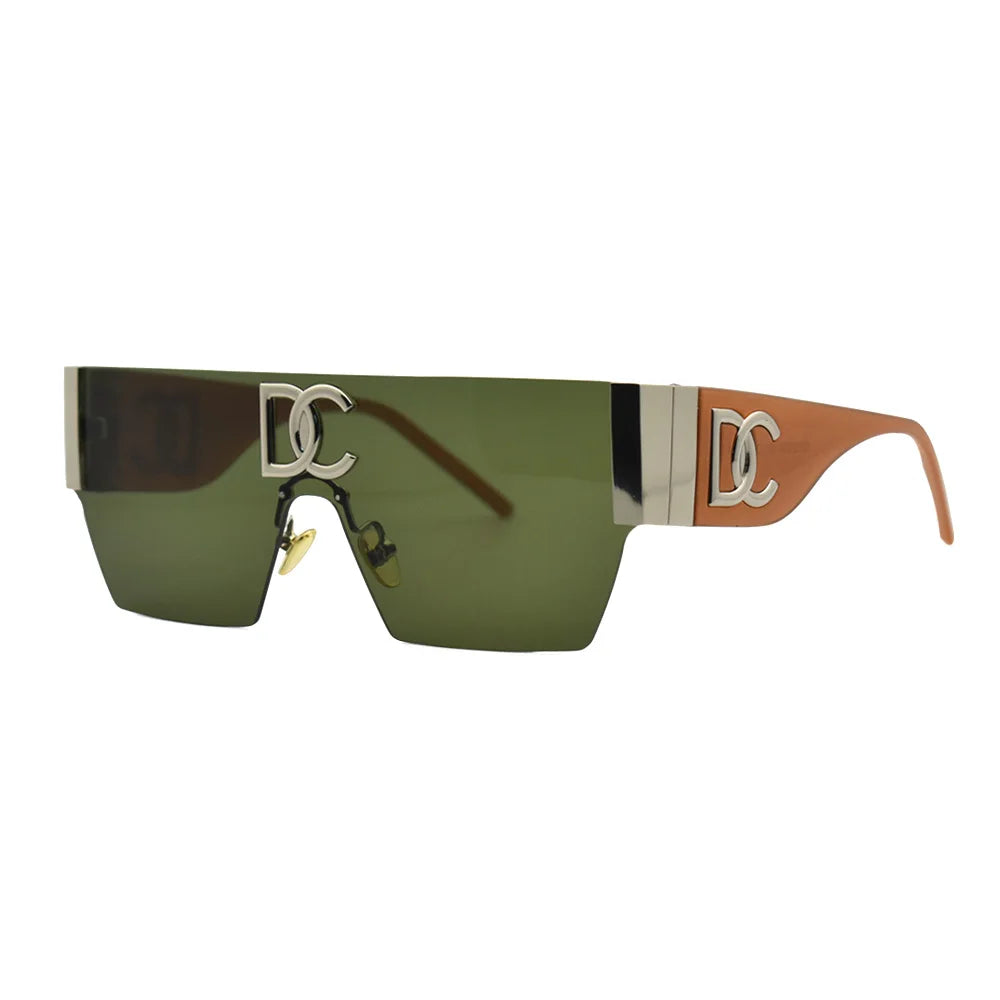 Sunglasses with a distinctive frame design on a white background
