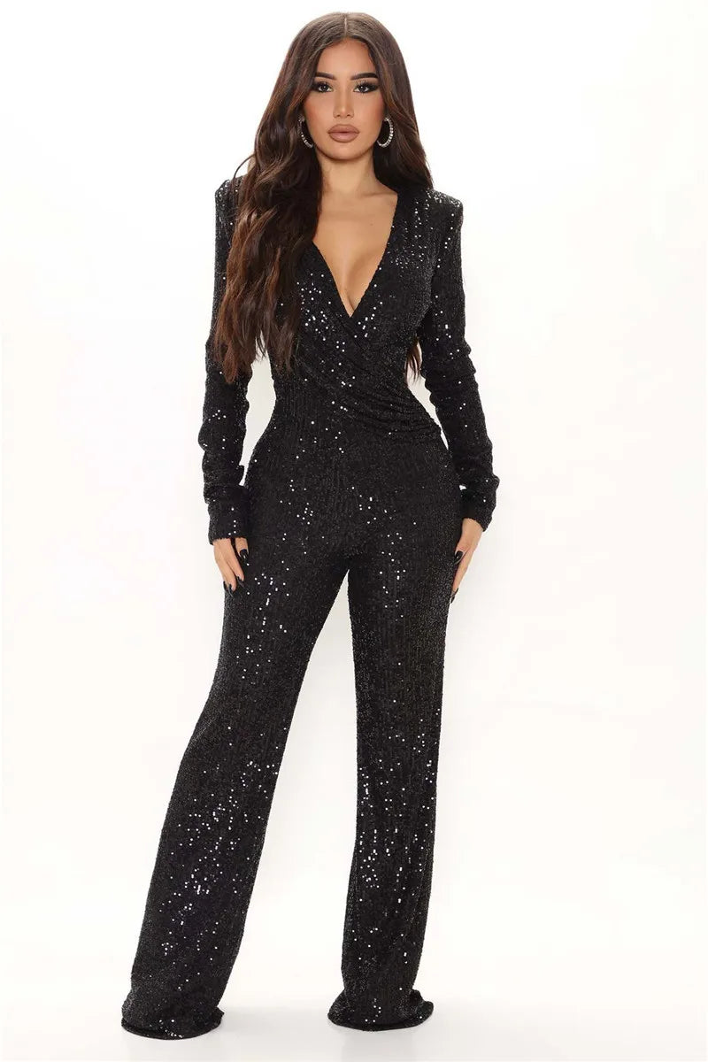 high-waisted jumpsuit, glamorous jumpsuit, full-length romper, full-length jumpsuit, festive party romper, fall winter jumpsuit, evening wear jumpsuit, elegant jumpsuit for women, draped jumpsuit, designer party romper, clubwear jumpsuit, celebrity style jumpsuit, celebrity party jumpsuit, autumn winter jumpsuit, long sleeve romper,