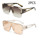 Two pairs of sunglasses with different frame designs and color gradients on a white background.