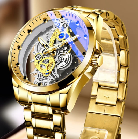 Men's Skeleton Automatic Quartz Watch - Gold Skeleton Vintage Luxury Men's Watch from a Top Brand