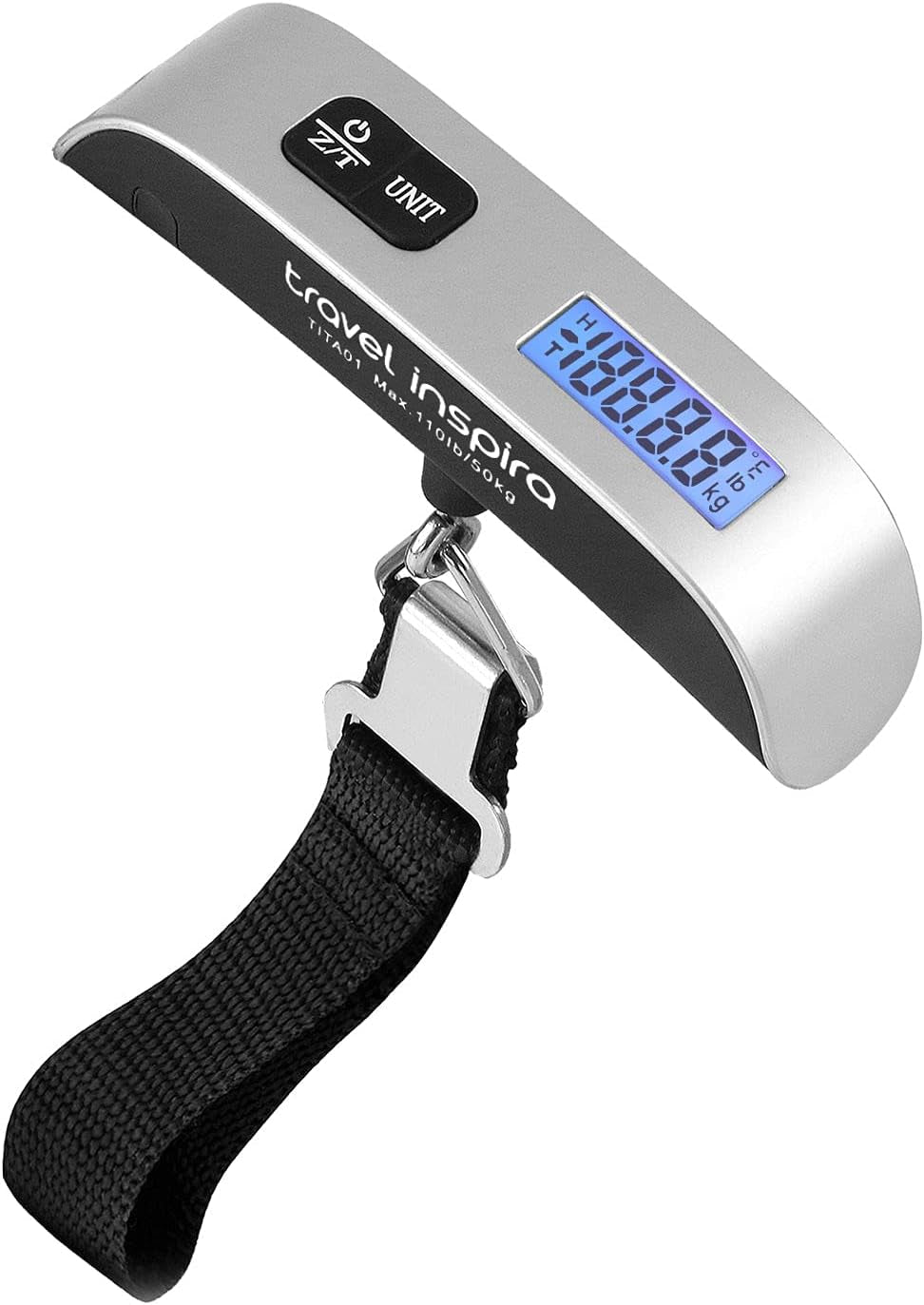 Portable Digital Luggage Scale - Hanging Baggage Weight Scale for Travel, 110 lbs Capacity, Rubber Coated, Battery Included