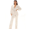 high-waisted jumpsuit, glamorous jumpsuit, full-length romper, full-length jumpsuit, festive party romper, fall winter jumpsuit, evening wear jumpsuit, elegant jumpsuit for women, draped jumpsuit, designer party romper, clubwear jumpsuit, celebrity style jumpsuit, celebrity party jumpsuit, autumn winter jumpsuit, long sleeve romper,