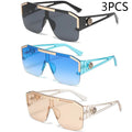 Three pairs of sunglasses in black, blue, and gold on a white background with '3 PCS' text.
