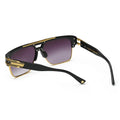 Sunglasses with black and gold frame on a white background
