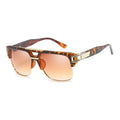 Sunglasses with tortoiseshell frame and brown gradient lenses on a white background