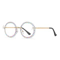 Glasses with colorful bead embellishments on a white background