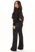 high-waisted jumpsuit, glamorous jumpsuit, full-length romper, full-length jumpsuit, festive party romper, fall winter jumpsuit, evening wear jumpsuit, elegant jumpsuit for women, draped jumpsuit, designer party romper, clubwear jumpsuit, celebrity style jumpsuit, celebrity party jumpsuit, autumn winter jumpsuit, long sleeve romper,