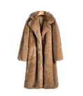 Brown fur coat on a hanger against a white wall with a black chair.