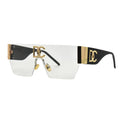 Sunglasses with gold and black frame on a white background
