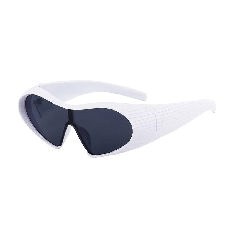 Red sunglasses with a ribbed texture on a white background