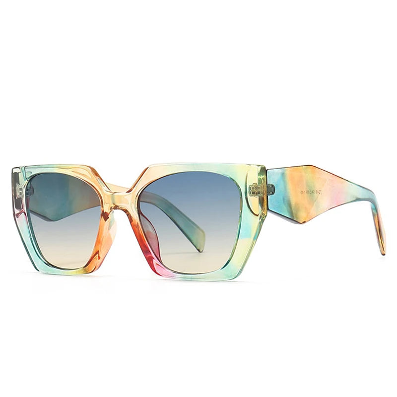 Multicolored sunglasses with a gradient effect on a white background