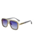 Sunglasses with gold frame and purple gradient lenses on a light blue background, featuring the brand 'DITAA'.